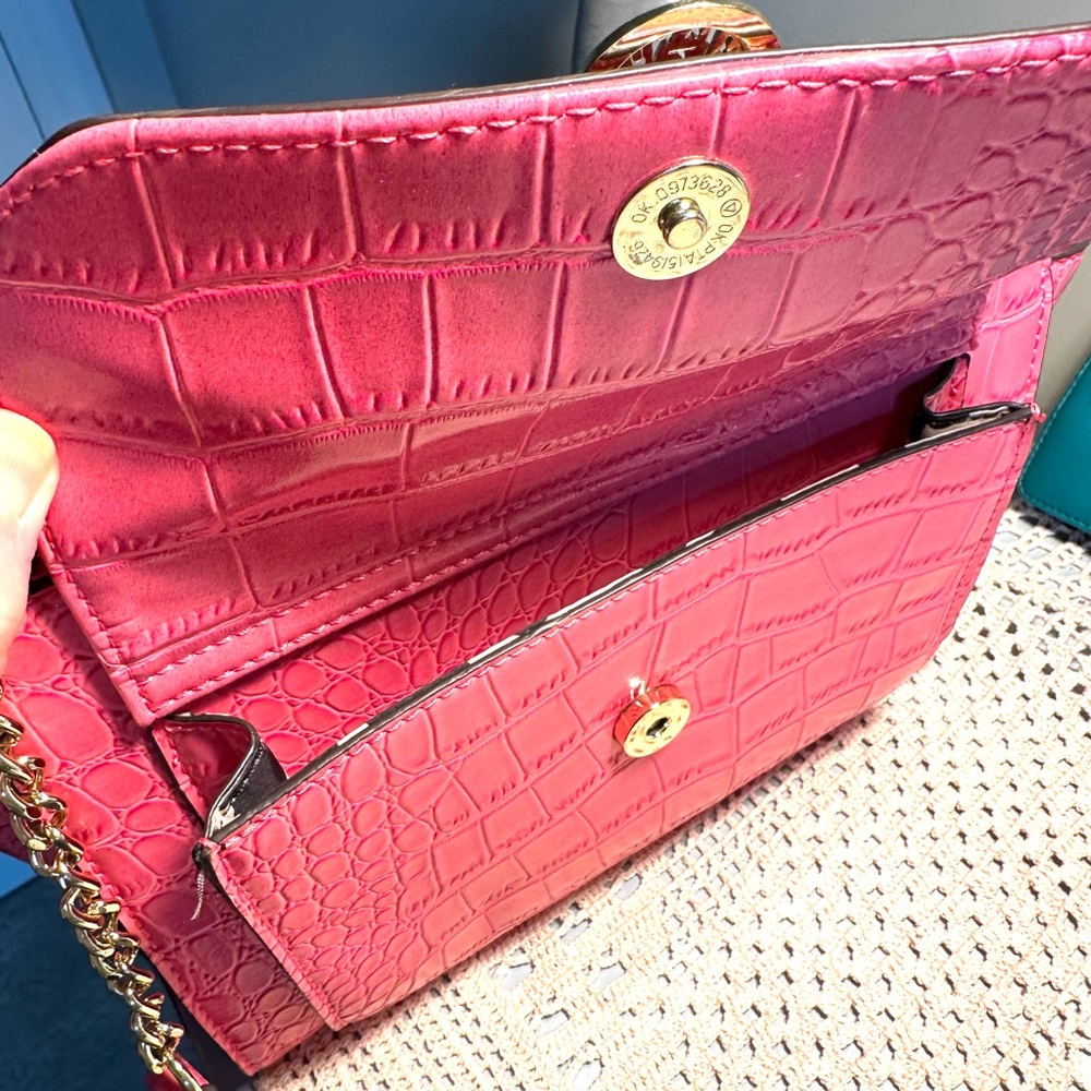 Anne Klein Vibrant Pink Croc-Embossed Shoulder Bag - Picture 6 of 10